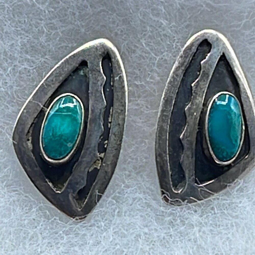 Native American sterling silver turquoise cabochon earrings.